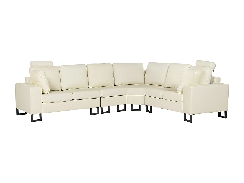 Canapé d'angle STOCKHOLM Cuir Crème 6 places Côté gauche