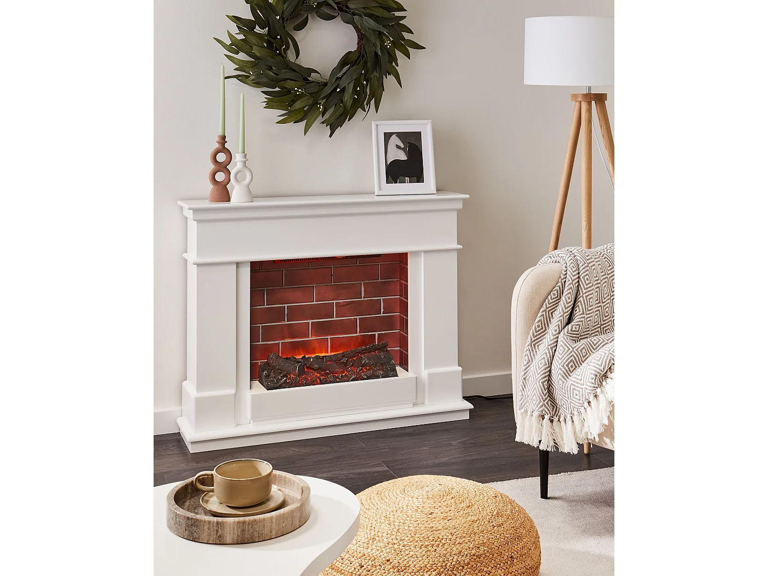 Chauffage de cheminée électrique NAMIB Avec télécommande Blanc