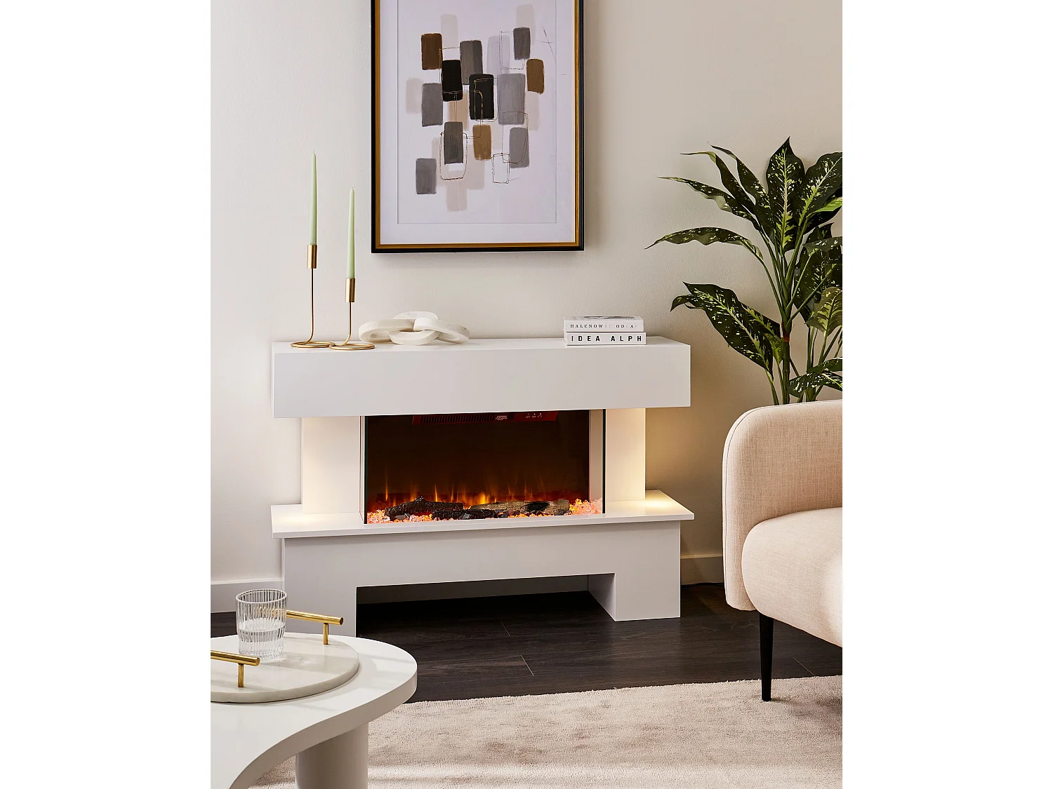 Chauffage de cheminée électrique KALAHARI Avec télécommande Blanc