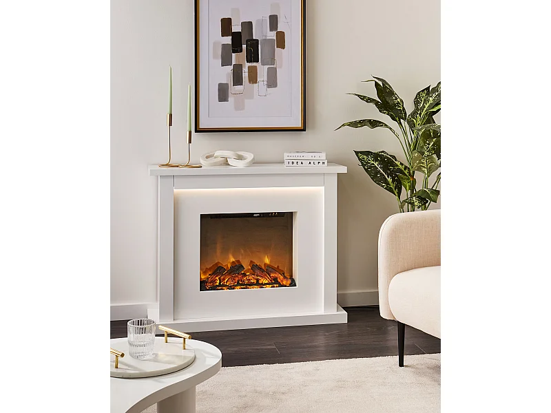 Chauffage de cheminée électrique KAROO Avec télécommande Blanc