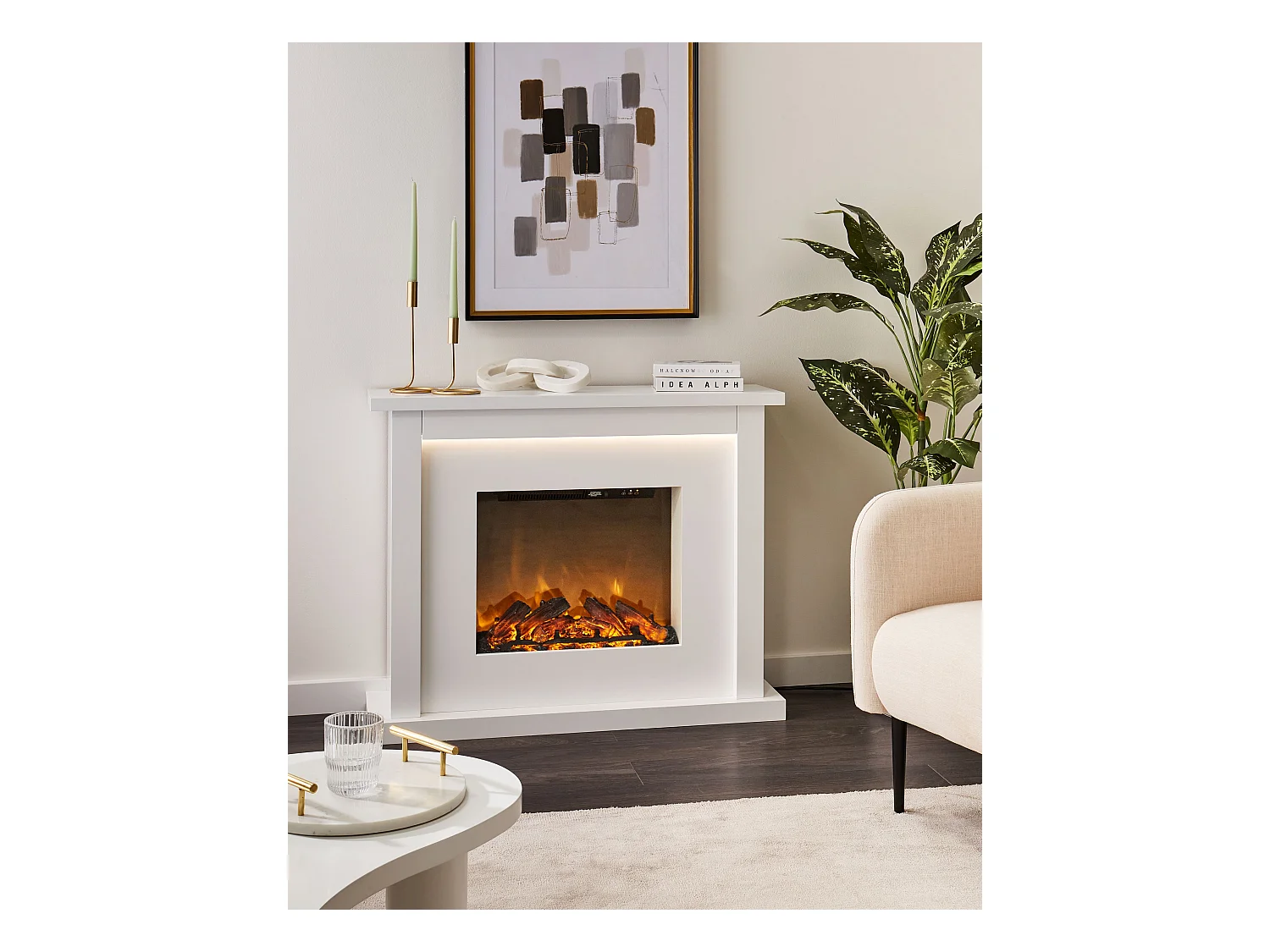 Elektrokamin mit Heizfunktion KAROO mit Fernbedienung Weiss