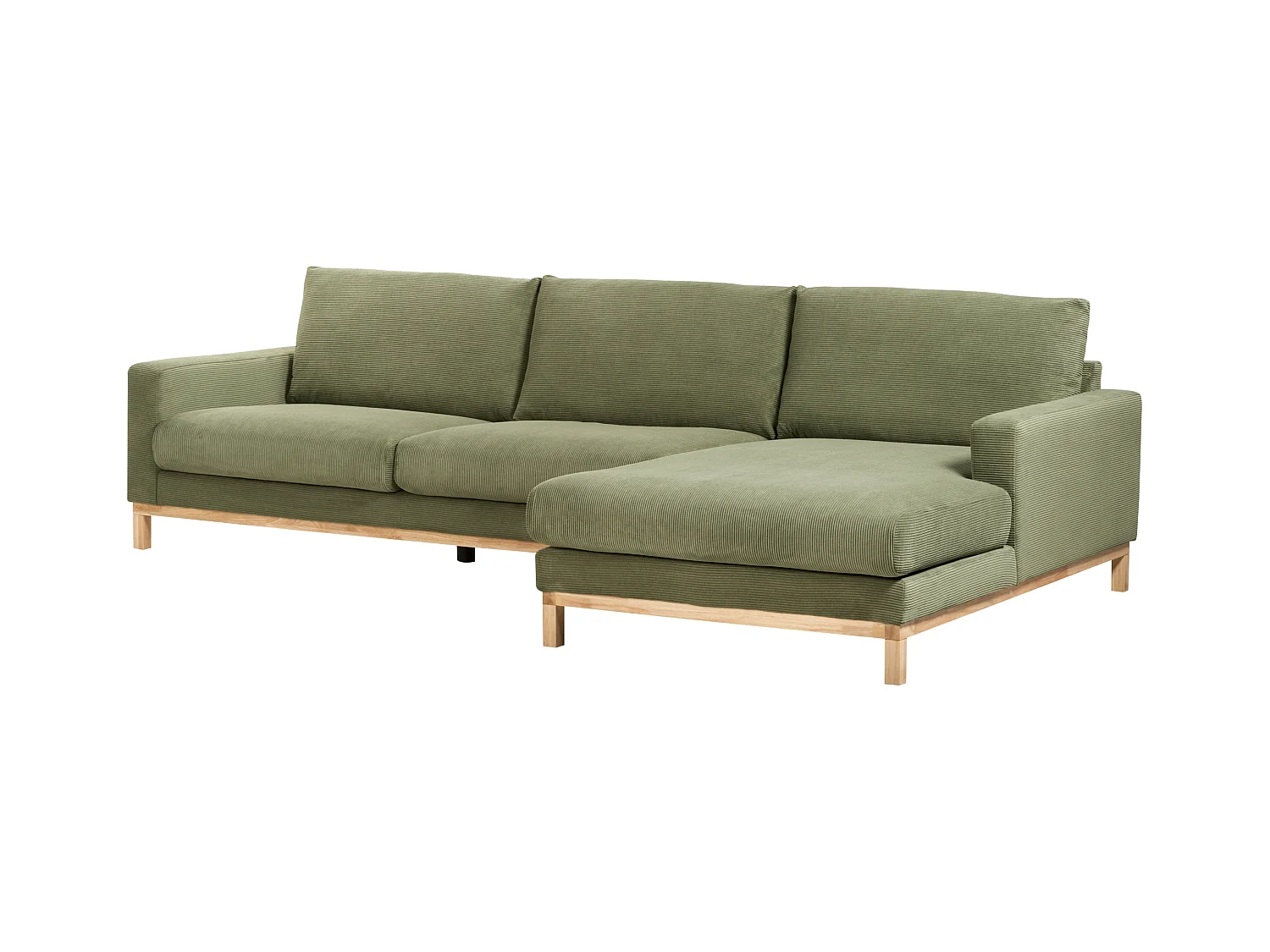 Canapé d'Angle à droite en Velours Côtelé Pieds en Bois Vert Siggard