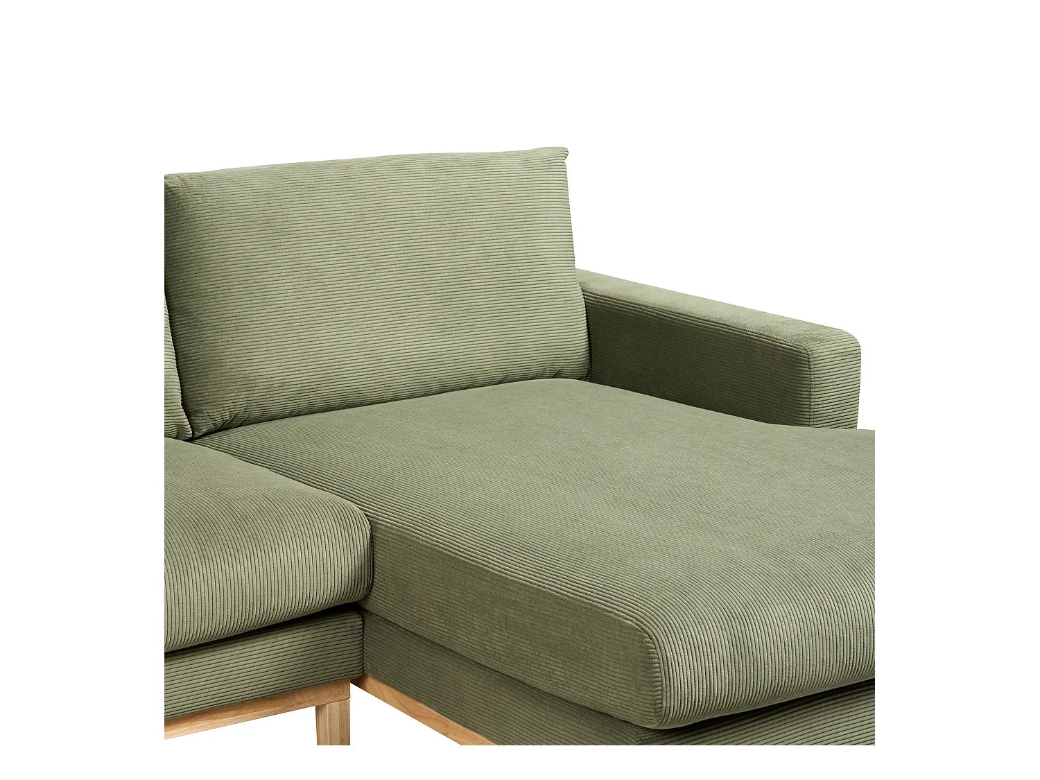 Canapé d'Angle à droite en Velours Côtelé Pieds en Bois Vert Siggard