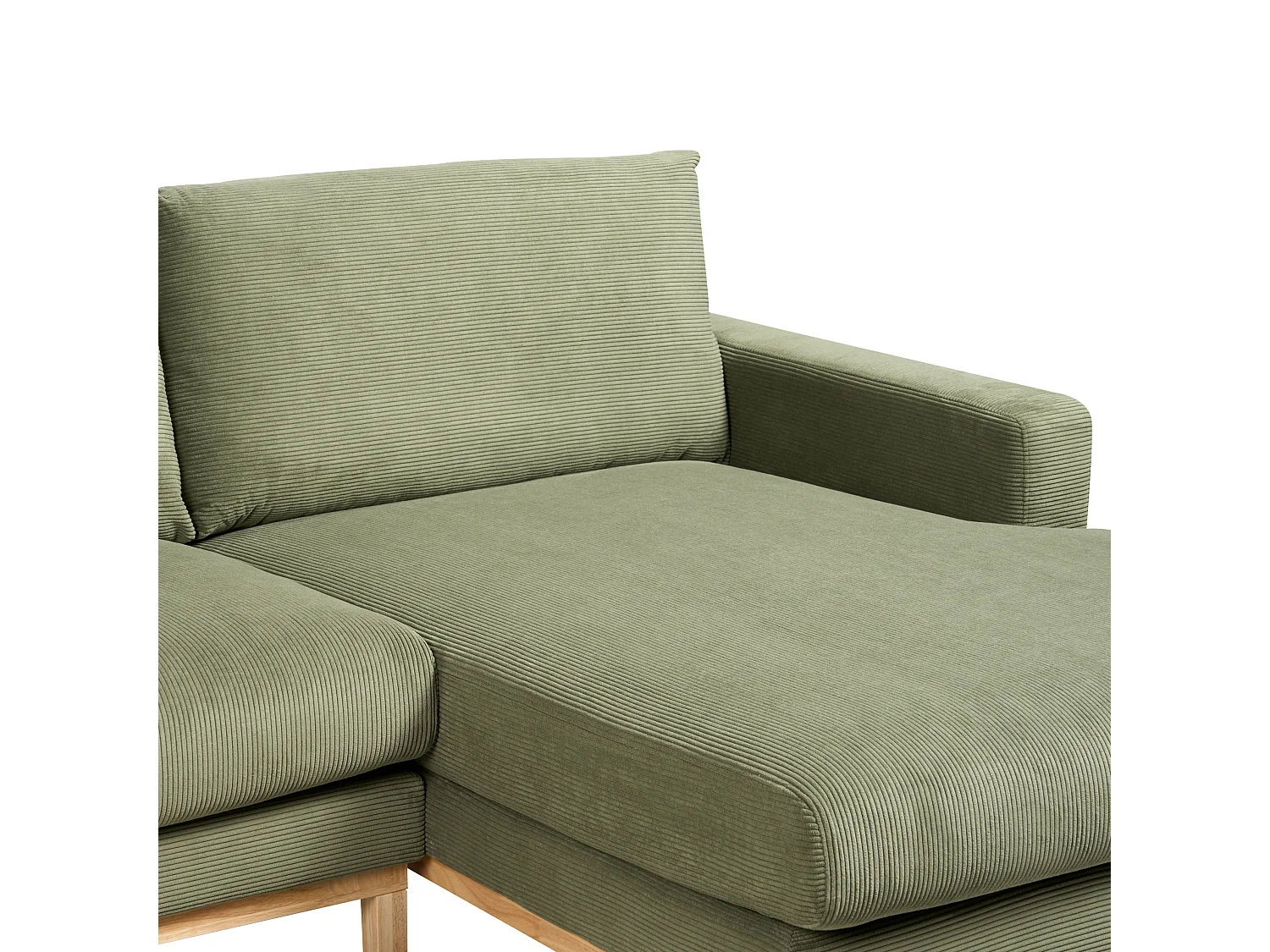 Canapé d'Angle à droite en Velours Côtelé Pieds en Bois Vert Siggard