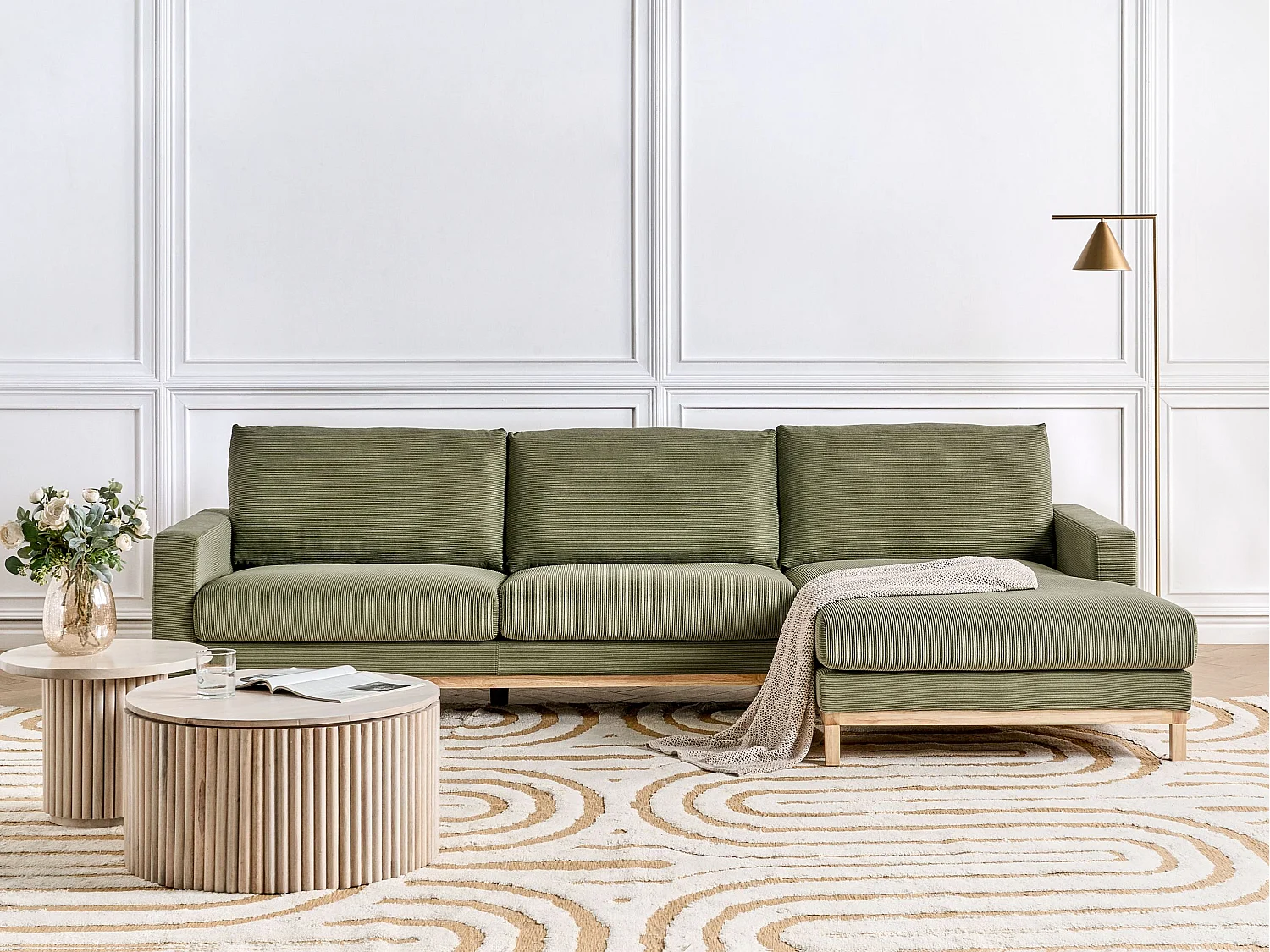 Linksseitiges Ecksofa SIGGARD Grün Cord Linksseitig