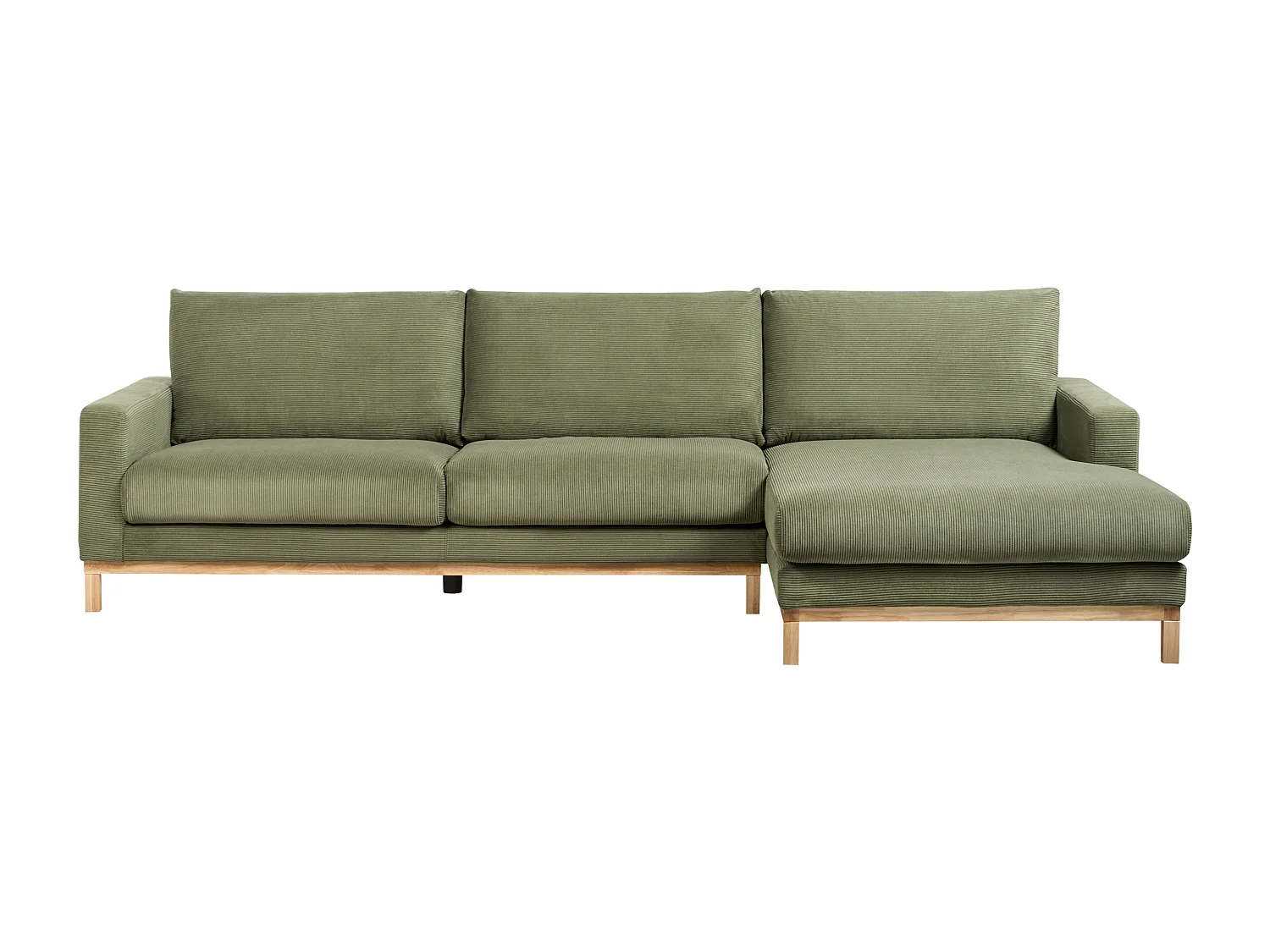 Canapé d\'Angle à droite en Velours Côtelé Pieds en Bois Vert Siggard