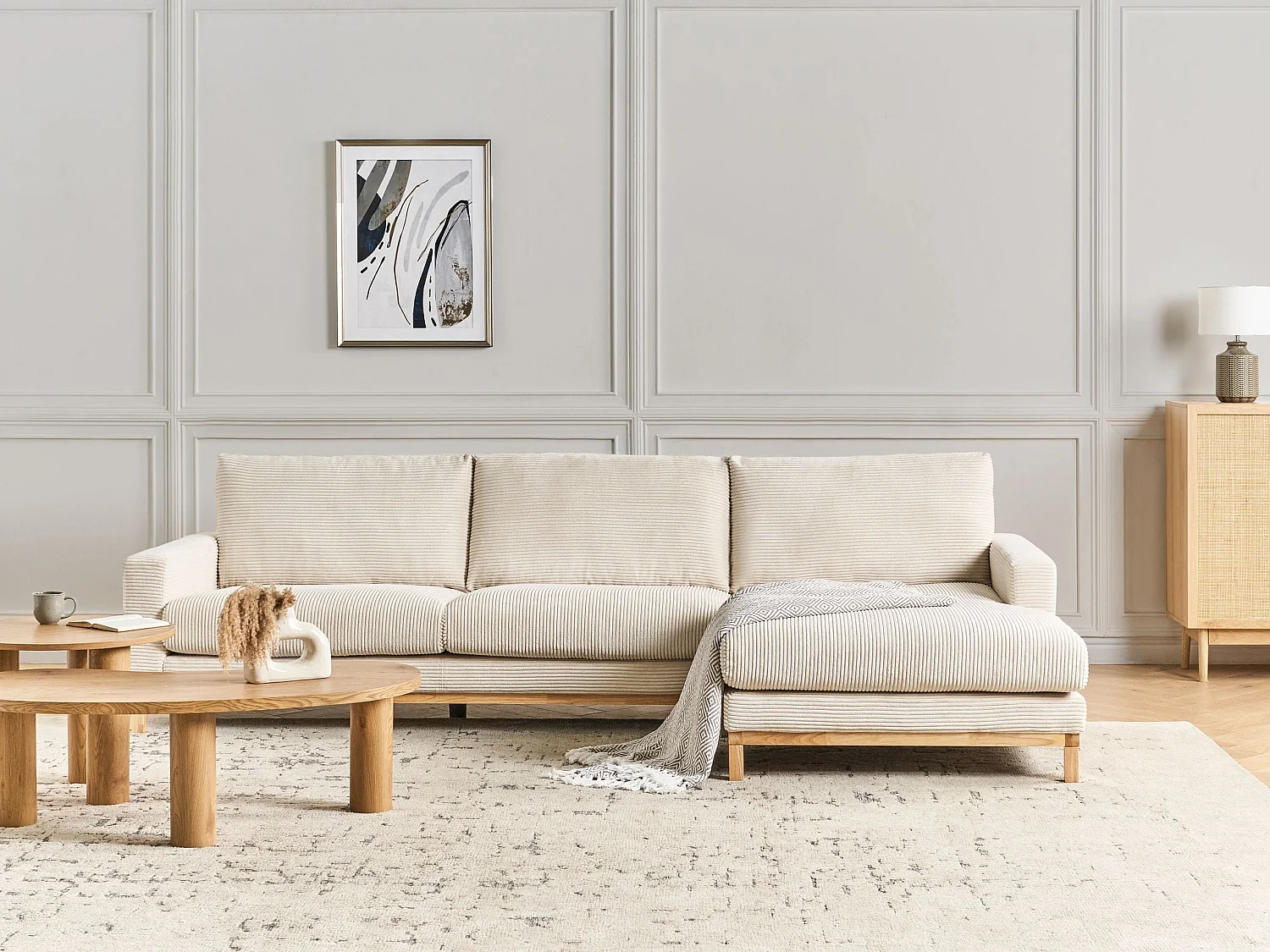 Hoekbank SIGGARD Corduroy Lichtbeige 4-zitter Linkerzijde