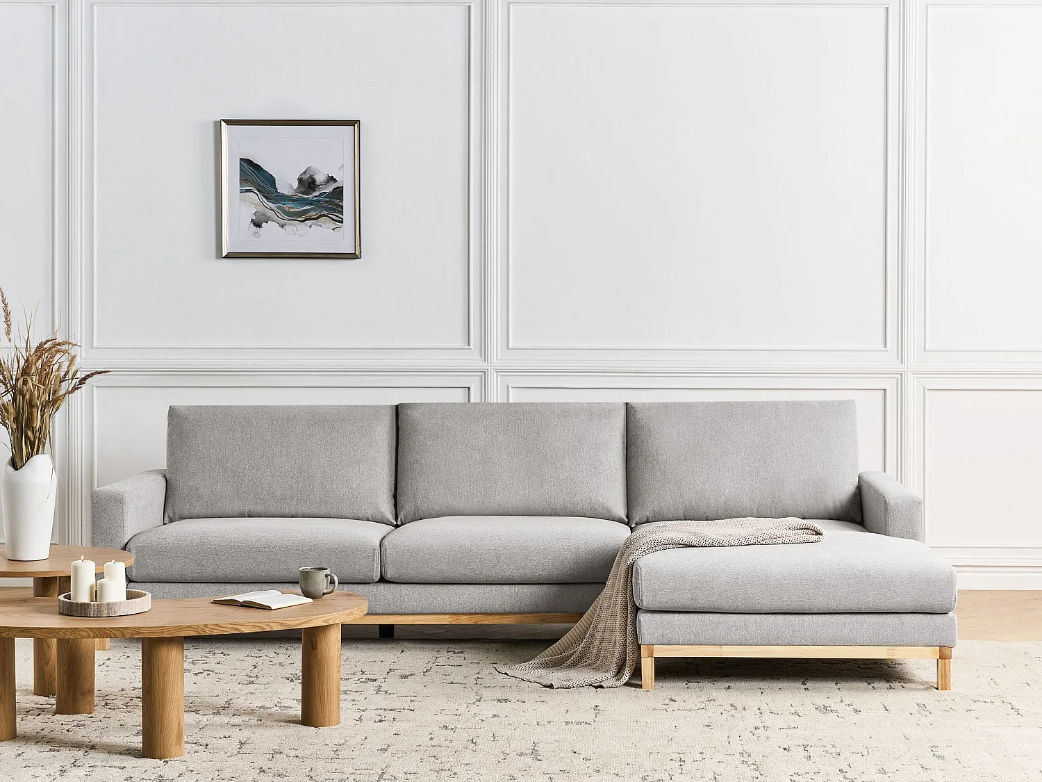Canapé d'angle SIGGARD Tissu Gris 4 places Côté gauche