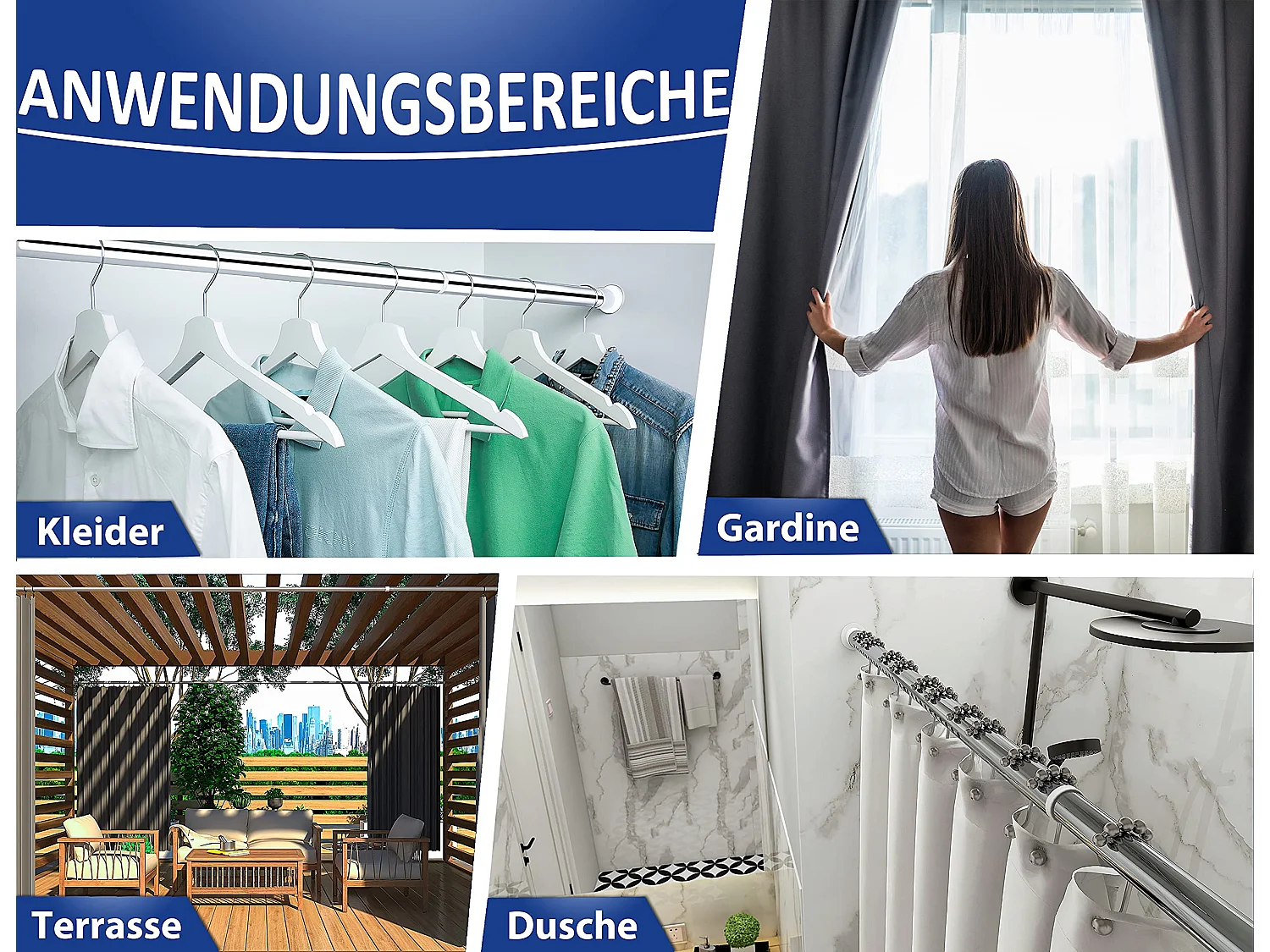 MEISENBERG Gardinenstange ohne Bohren 310-360cm,