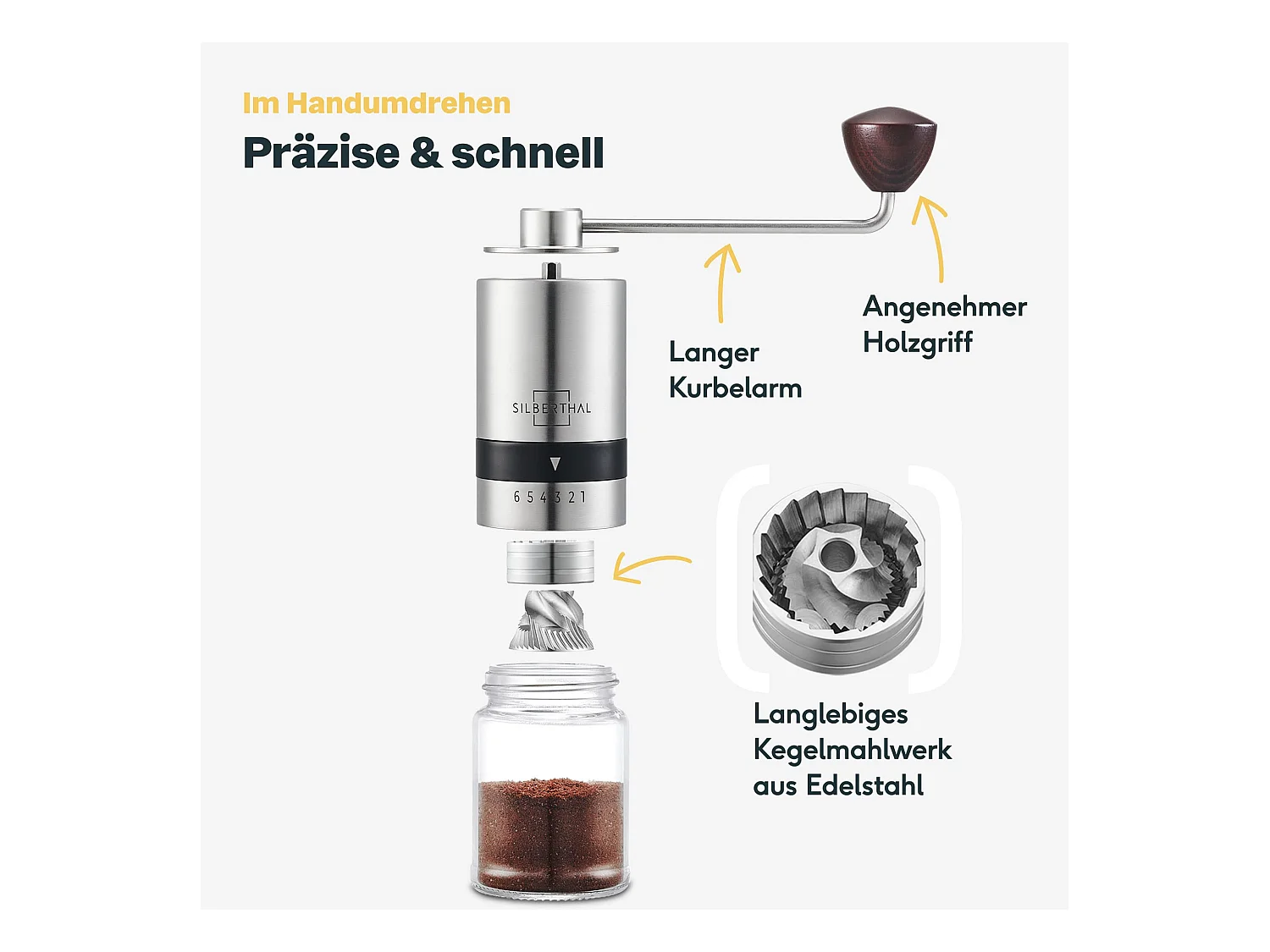 SILBERTHAL Kaffeemühle Manuell Kegelmahlwerk -