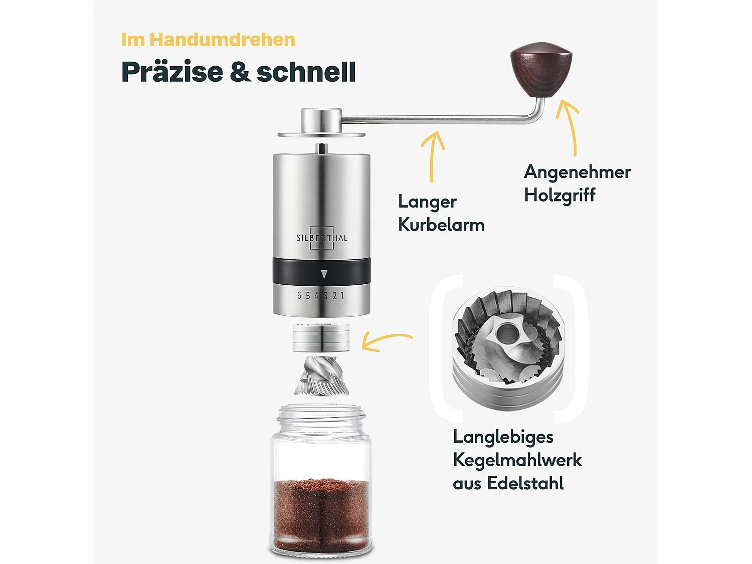 SILBERTHAL Kaffeemühle Manuell Kegelmahlwerk -