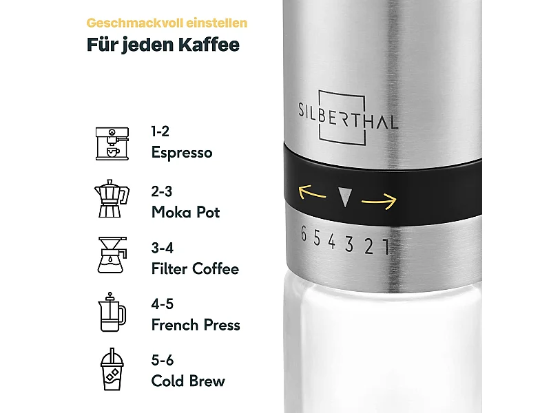 SILBERTHAL Kaffeemühle Manuell Kegelmahlwerk -