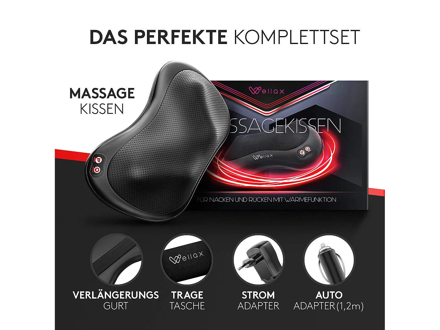 Wellax - Massagekissen mit Wärmefunktion & 360°