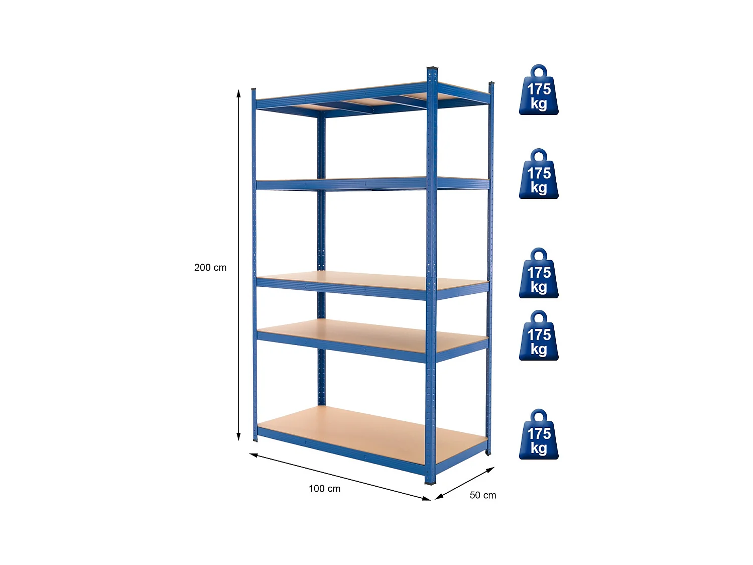 Portaoggetti da garage in metallo blu 200x100x50 cm ECD Germany