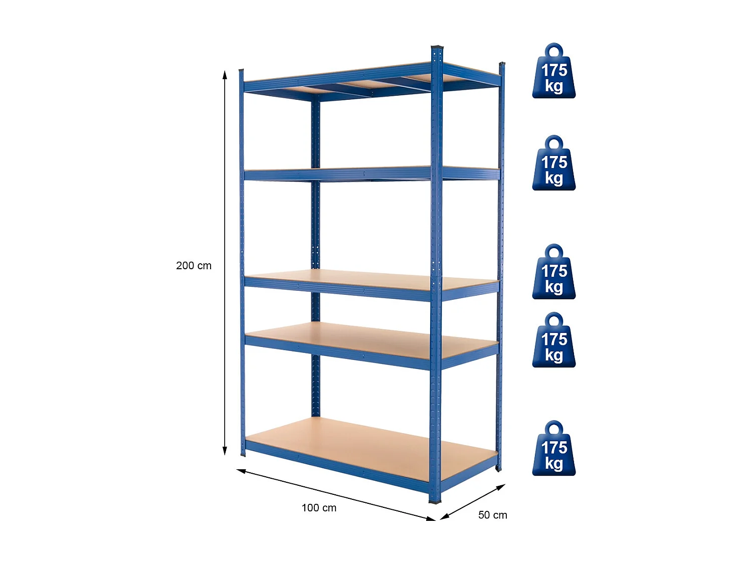 Étagère de rangement garage stockage métallique bleu 200x100x50 cm ECD Germany