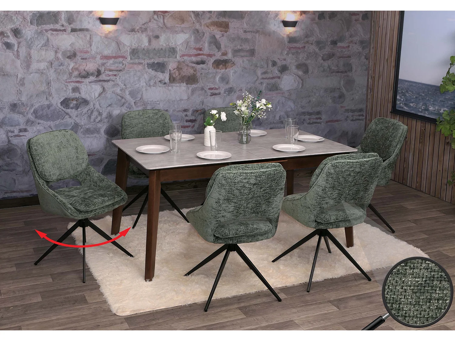 Chaise de salle à manger MCW-N73 (lot de 6),  vert