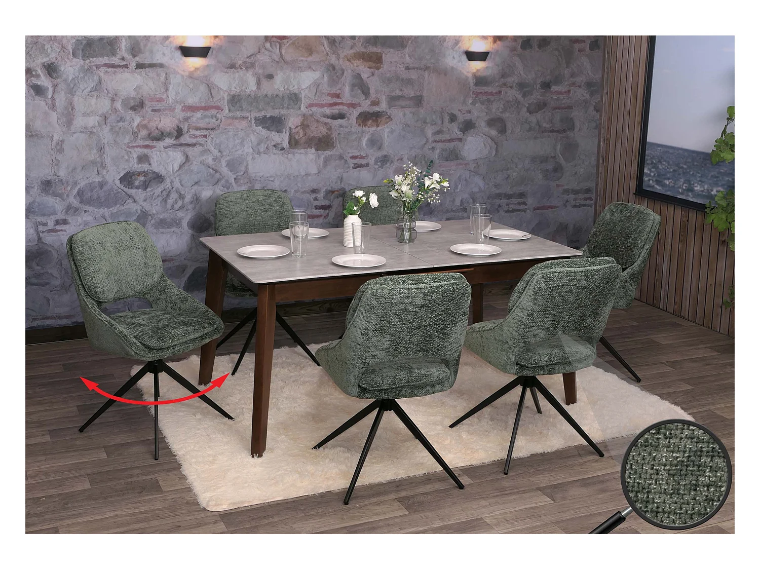 Chaise de salle à manger MCW-N73 (lot de 6),  vert