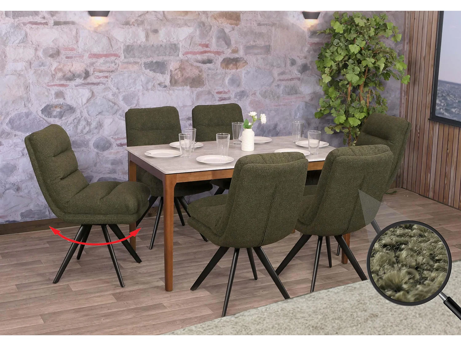 Chaise de salle à manger MCW-G66 Bouclé (lot de 6),  vert