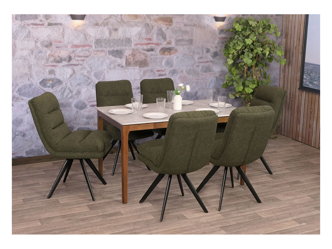 Chaise de salle à manger MCW-G66 Bouclé (lot de 6),  vert