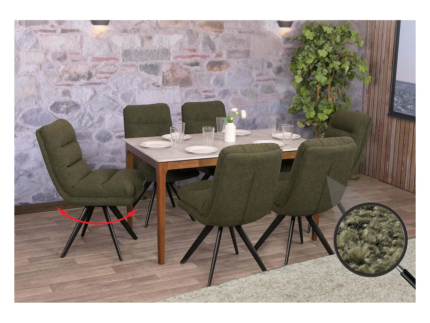 Chaise de salle à manger MCW-G66 Bouclé (lot de 6),  vert