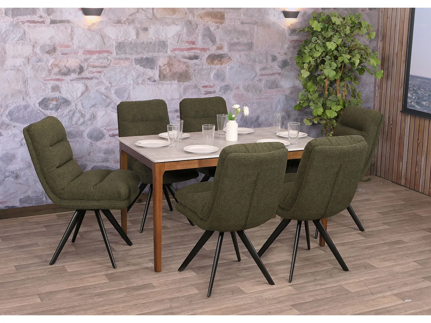 Chaise de salle à manger MCW-G66 Bouclé (lot de 6),  vert