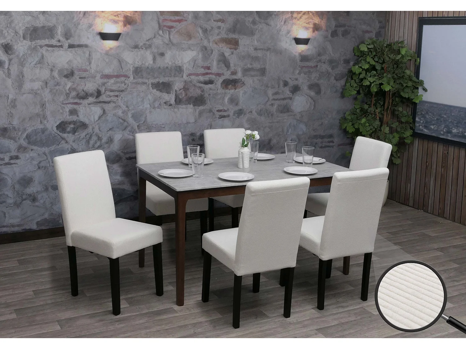 Chaise de salle à manger Littau Velours (lot de 6),  crème, pieds foncés