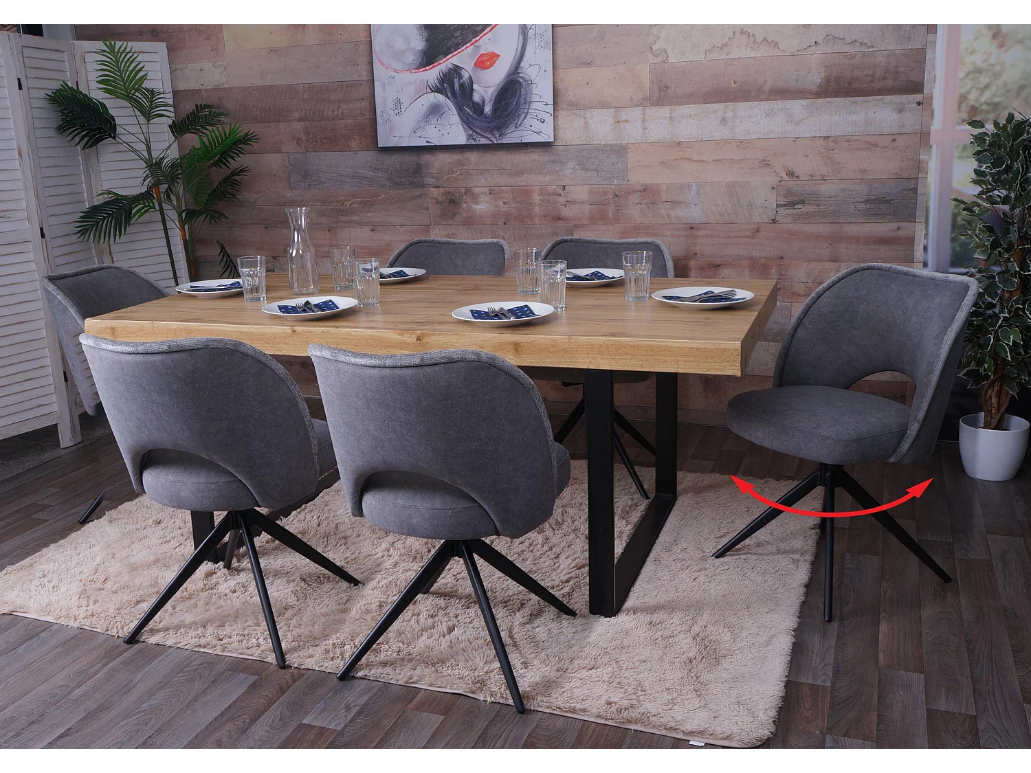 Chaise de salle à manger MCW-N72 (lot de 6),  gris foncé