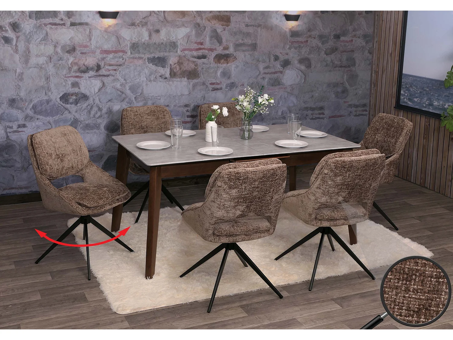 Chaise de salle à manger MCW-N73 (lot de 6),  marron