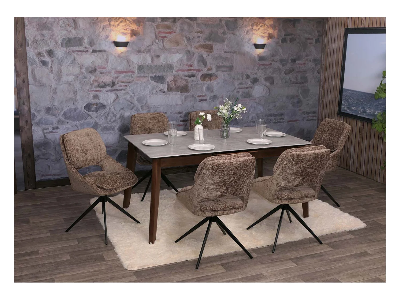 Chaise de salle à manger MCW-N73 (lot de 6),  marron