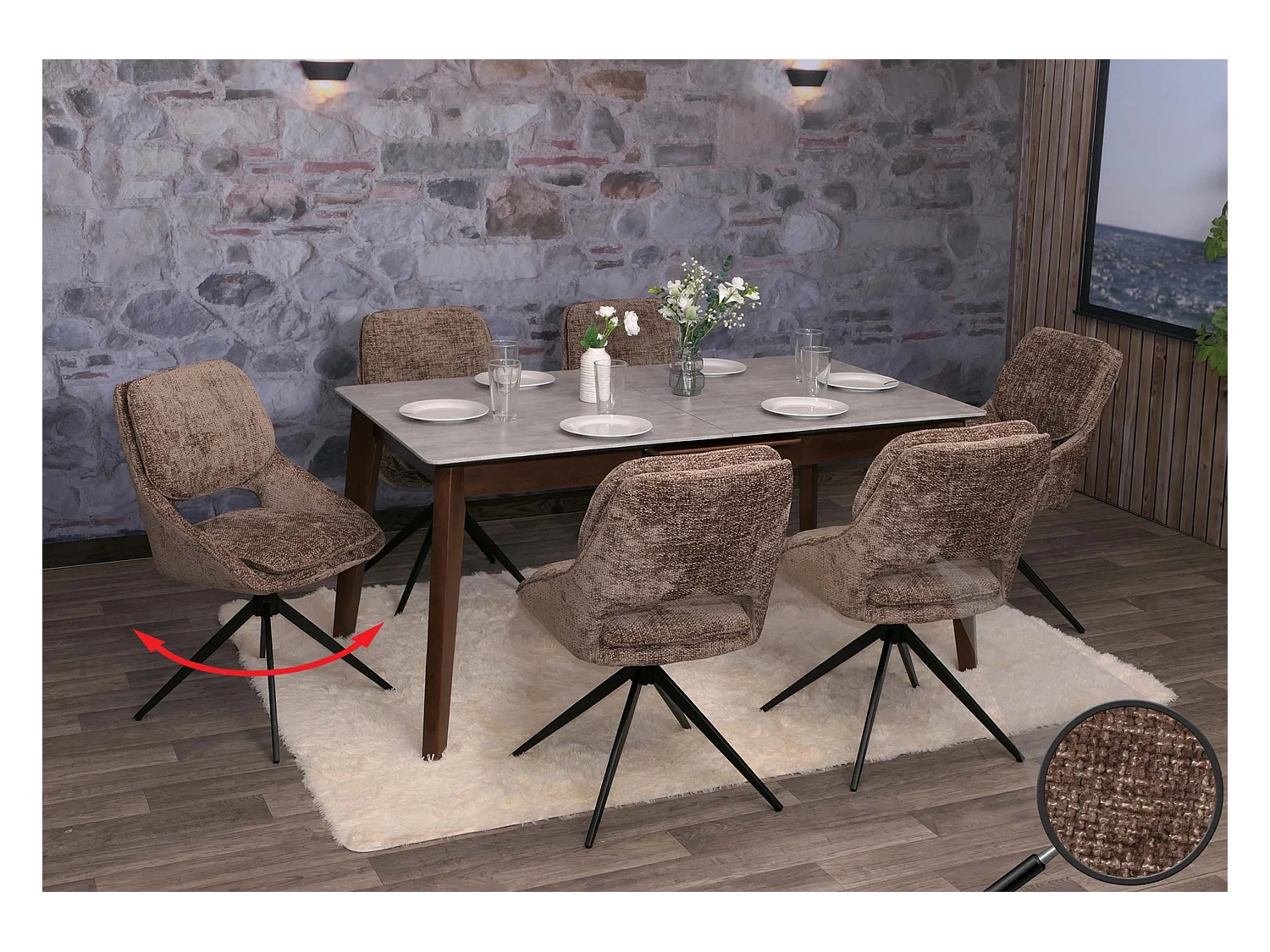 Chaise de salle à manger MCW-N73 (lot de 6),  marron