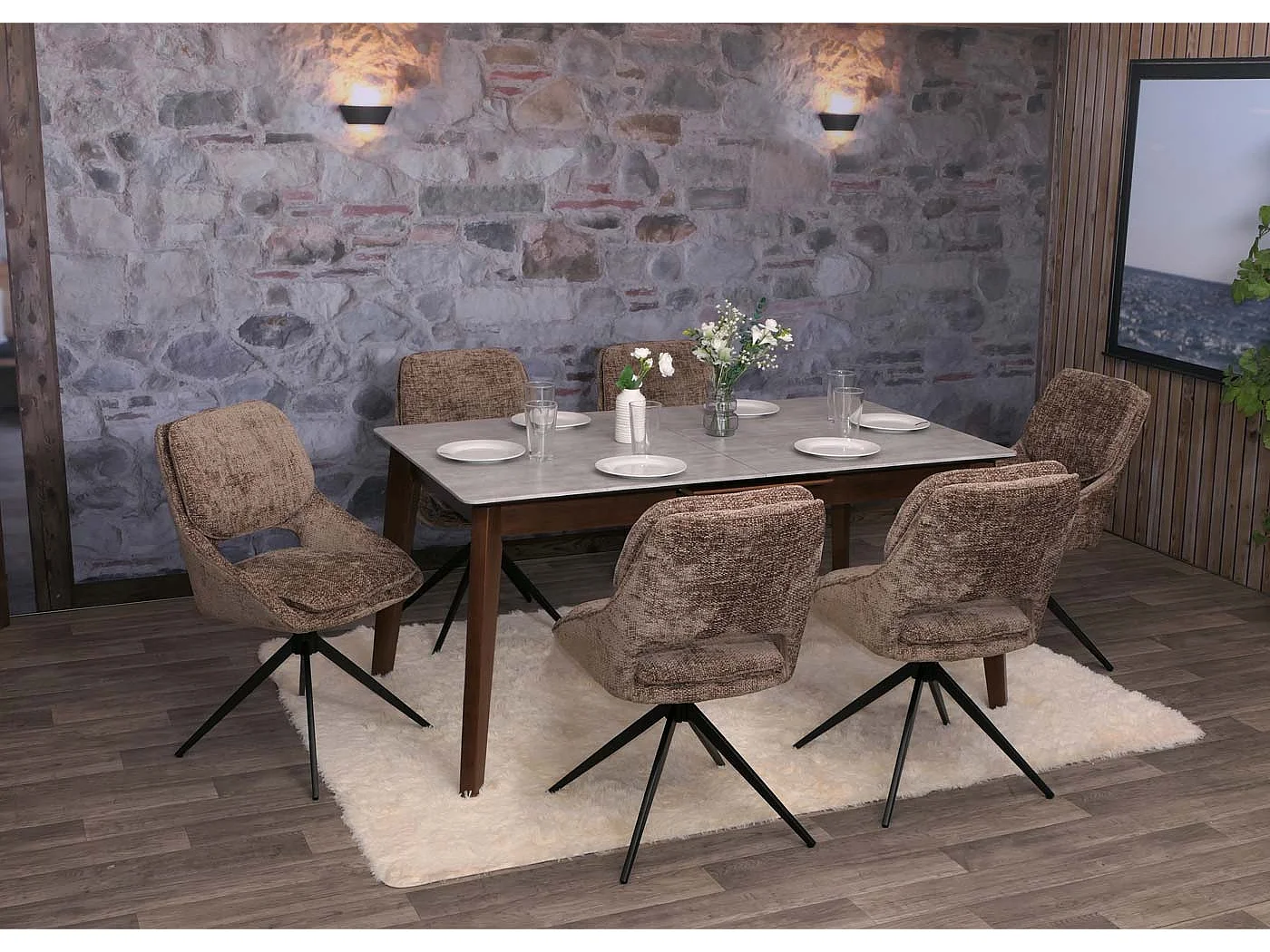 Chaise de salle à manger MCW-N73 (lot de 6),  marron