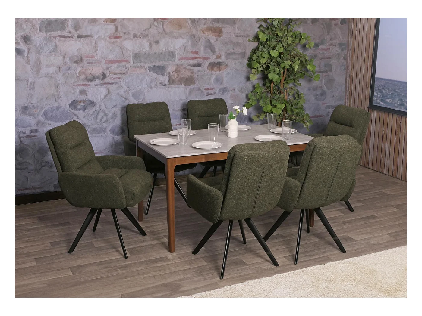 Chaise de salle à manger MCW-G66 Bouclé (lot de 6),  vert, avec accoudoirs