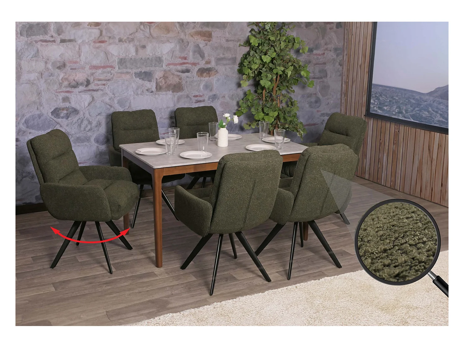 Chaise de salle à manger MCW-G66 Bouclé (lot de 6),  vert, avec accoudoirs