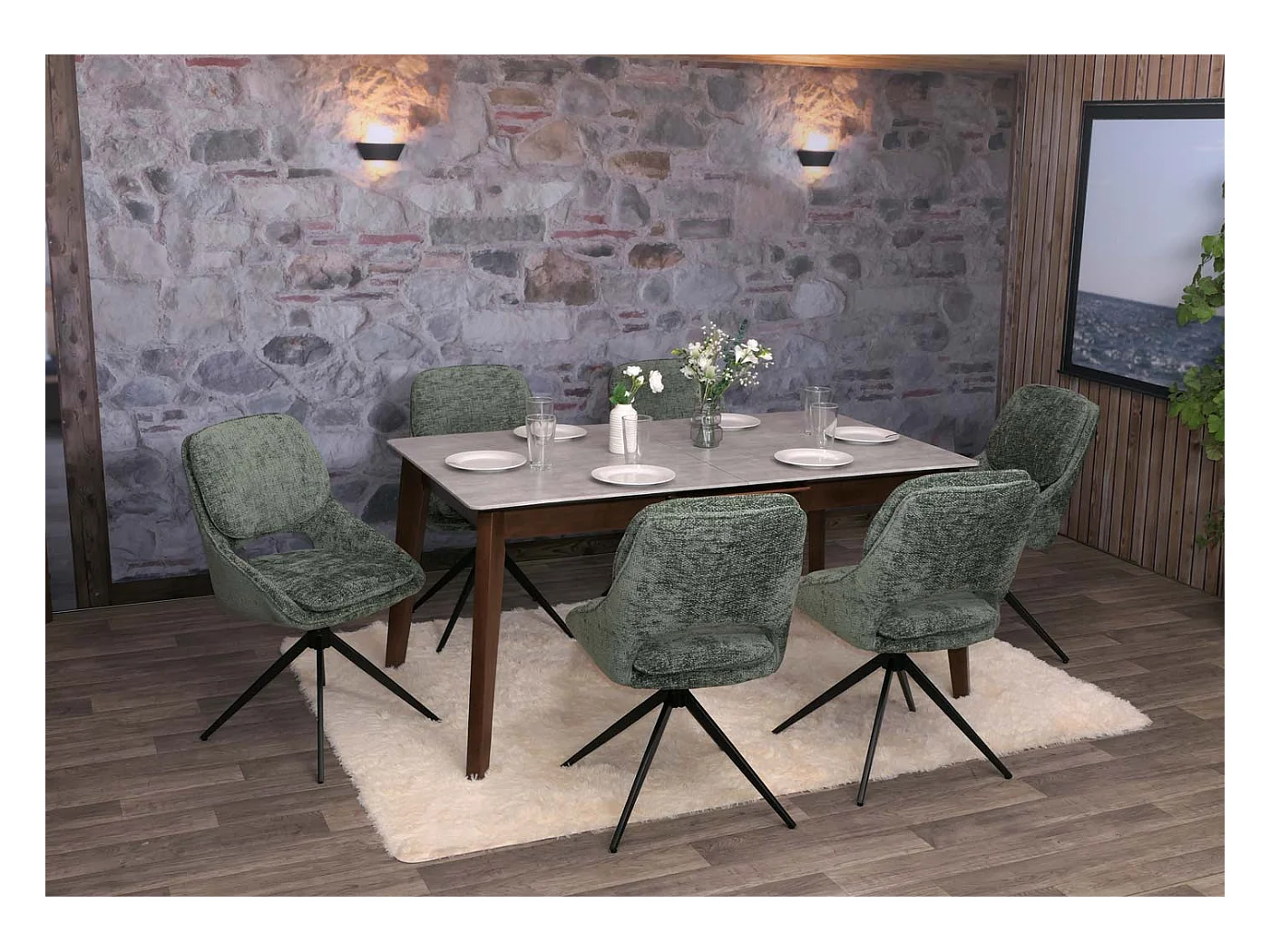 Set 2 sedie pranzo MCW-N73, cucina, posizionamento automatico girevole, stoffa/tessuto ciniglia (490g/m²) ~ verde