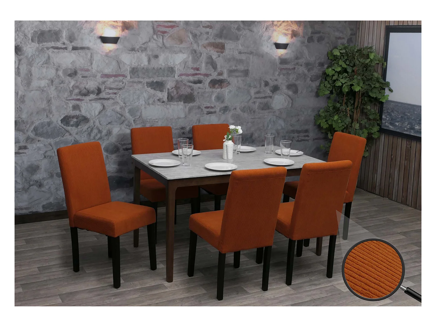 Chaise de salle à manger Littau Velours (lot de 6),  terracotta, pieds foncés