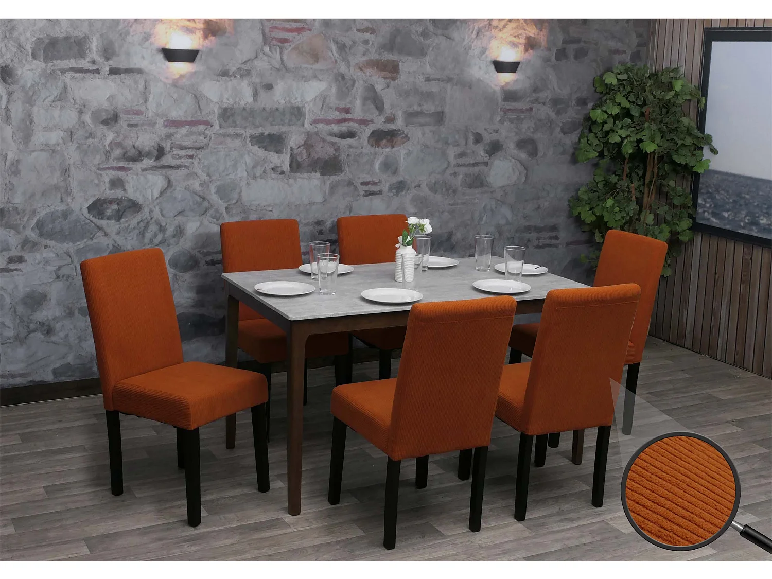 Set 6x sedie Littau tessuto a coste soggiorno cucina sala da pranzo legno 90x42x50cm ~ terracotta gambe scure