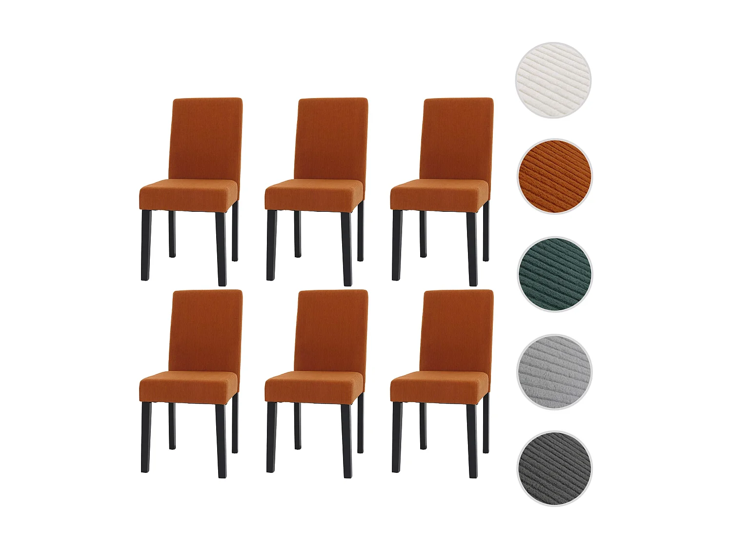 Set 6x sedie Littau tessuto a coste soggiorno cucina sala da pranzo legno 90x42x50cm ~ terracotta gambe scure