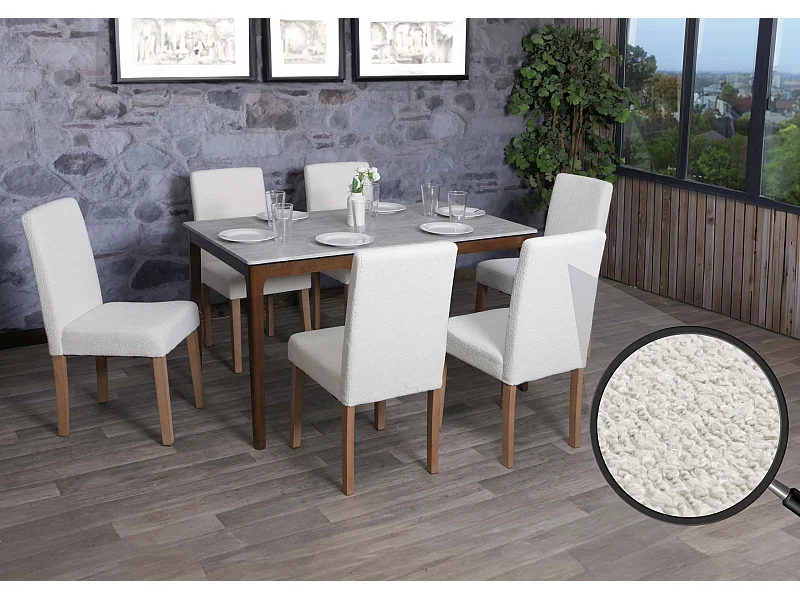 Chaise de salle à manger Littau Bouclé (lot de 6),  crème, pieds couleur naturelle