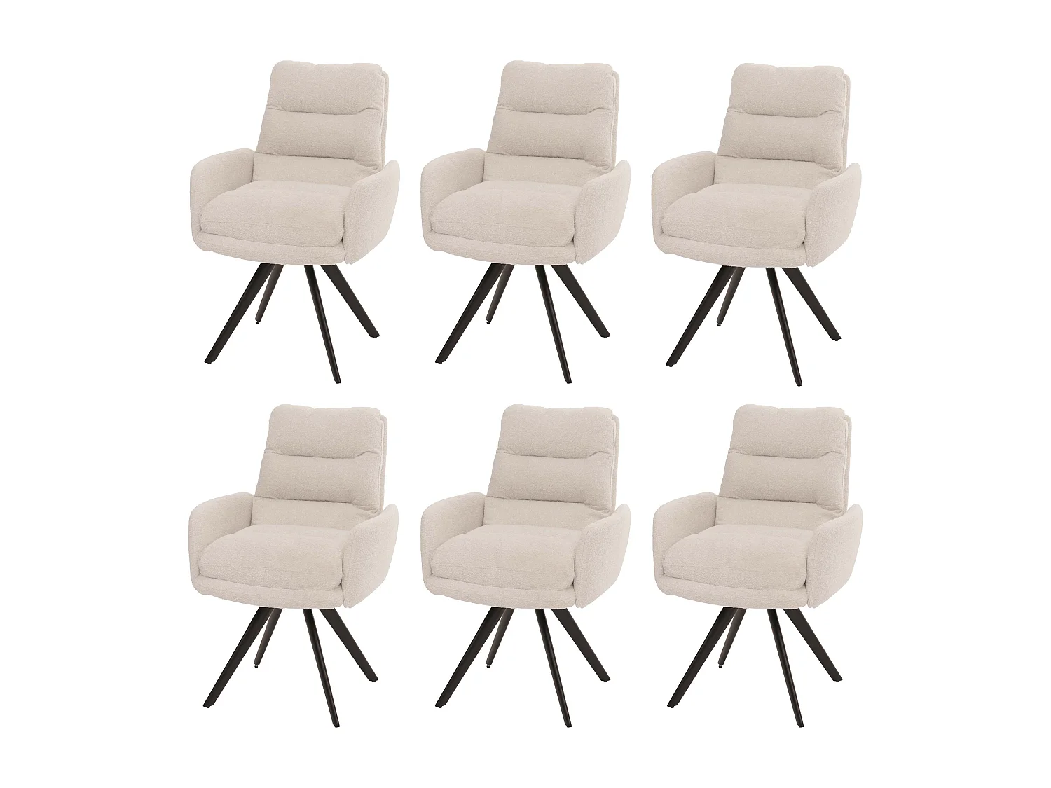 Eetkamerstoel MCW-G66 Bouclé (set van 6),  crèmewit, met armleuningen