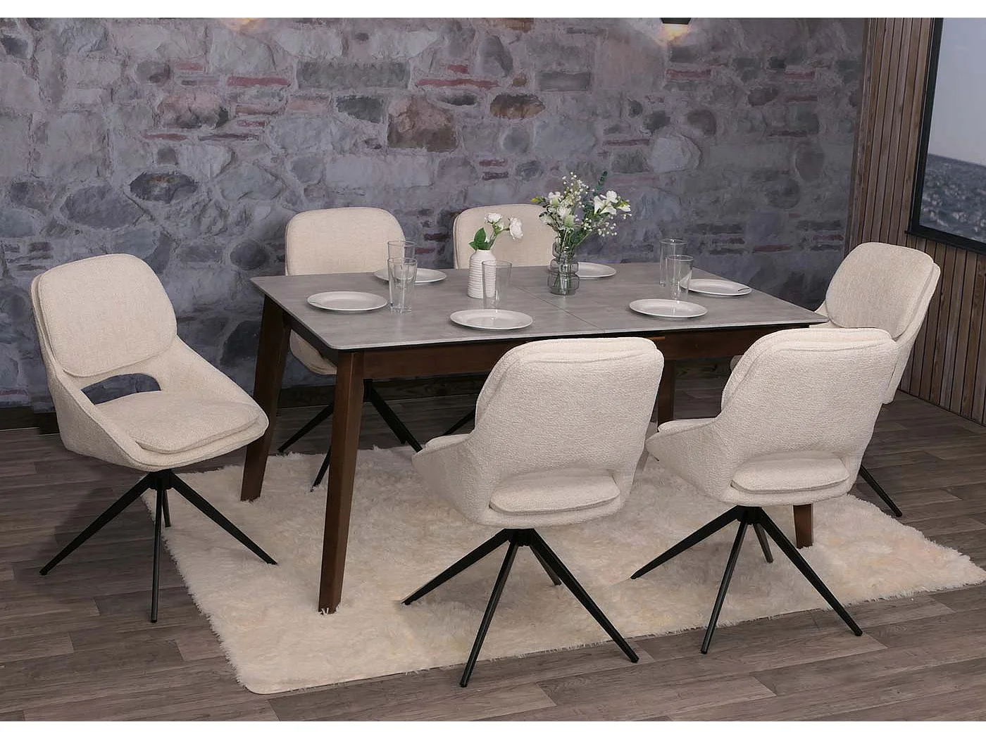 Chaise de salle à manger MCW-N73 (lot de 2),  crème-beige