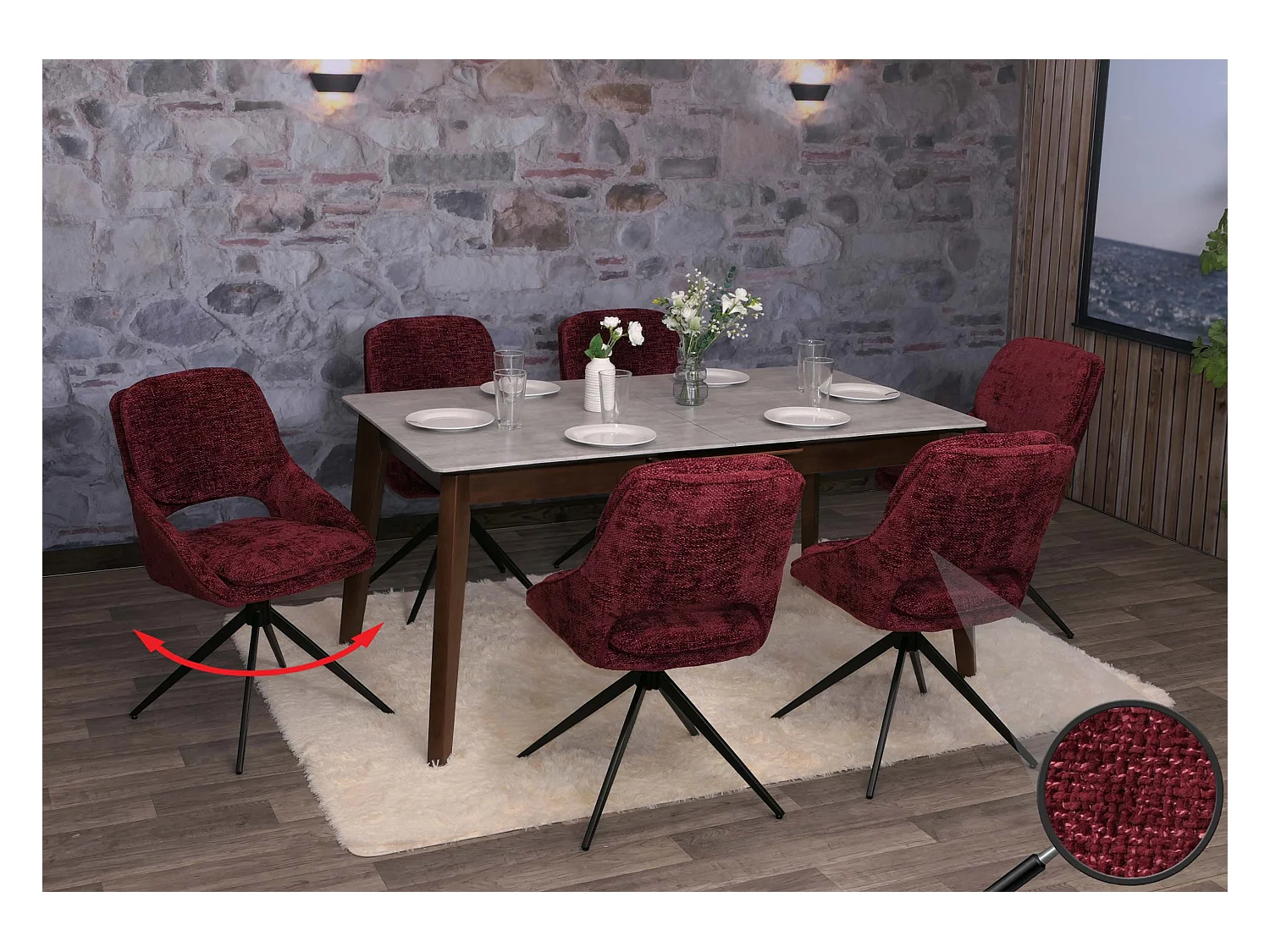 Chaise de salle à manger MCW-N73 (lot de 6),  bordeaux