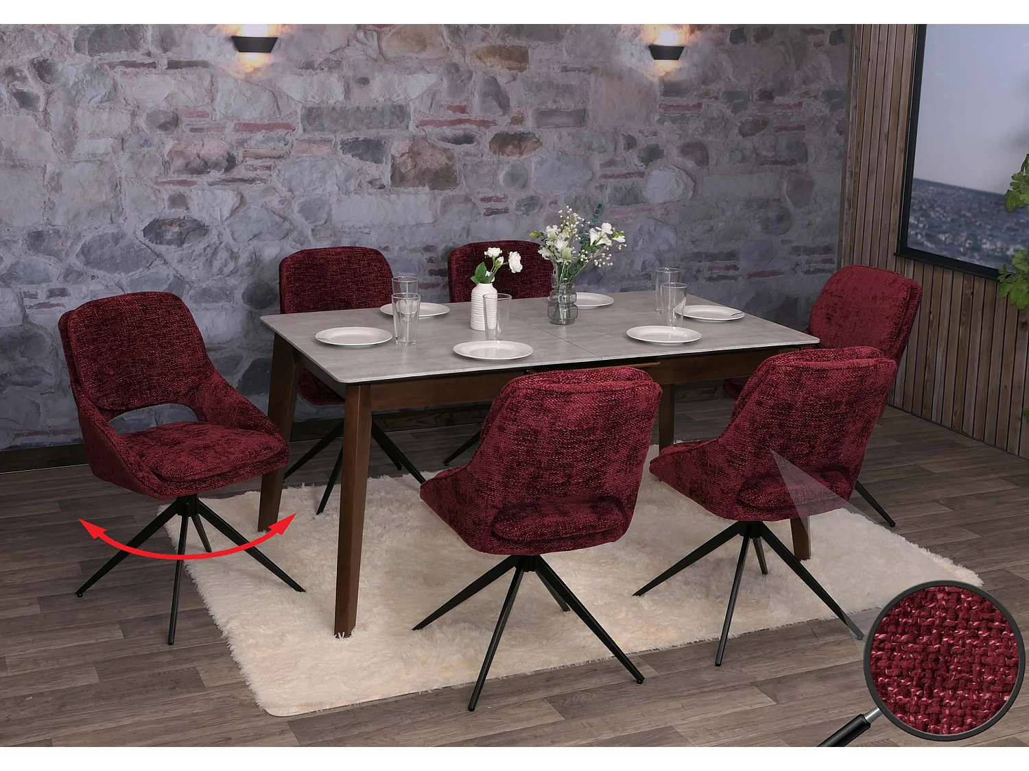 Chaise de salle à manger MCW-N73 (lot de 6),  bordeaux