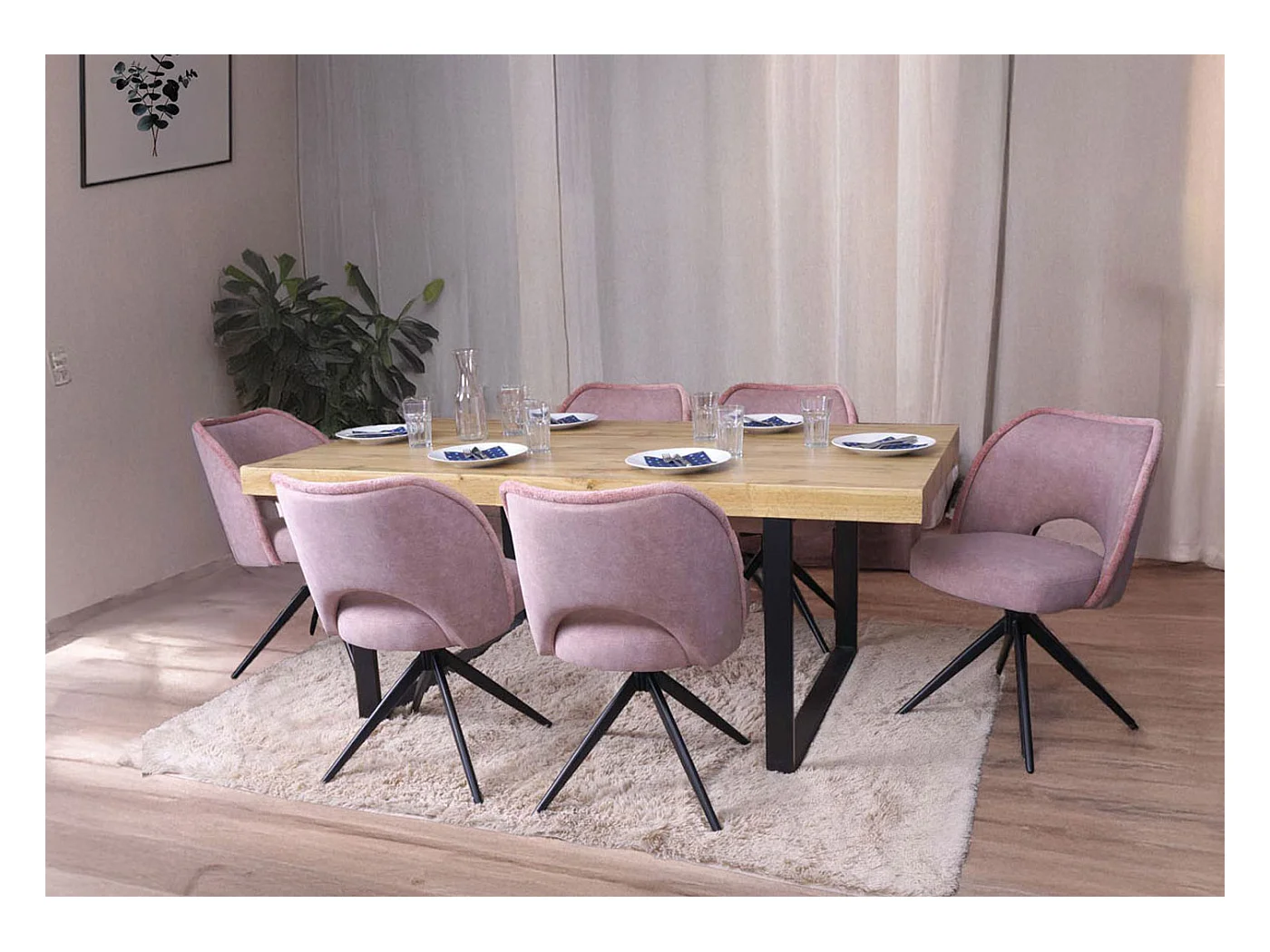 Chaise de salle à manger MCW-N72 (lot de 6),  rose