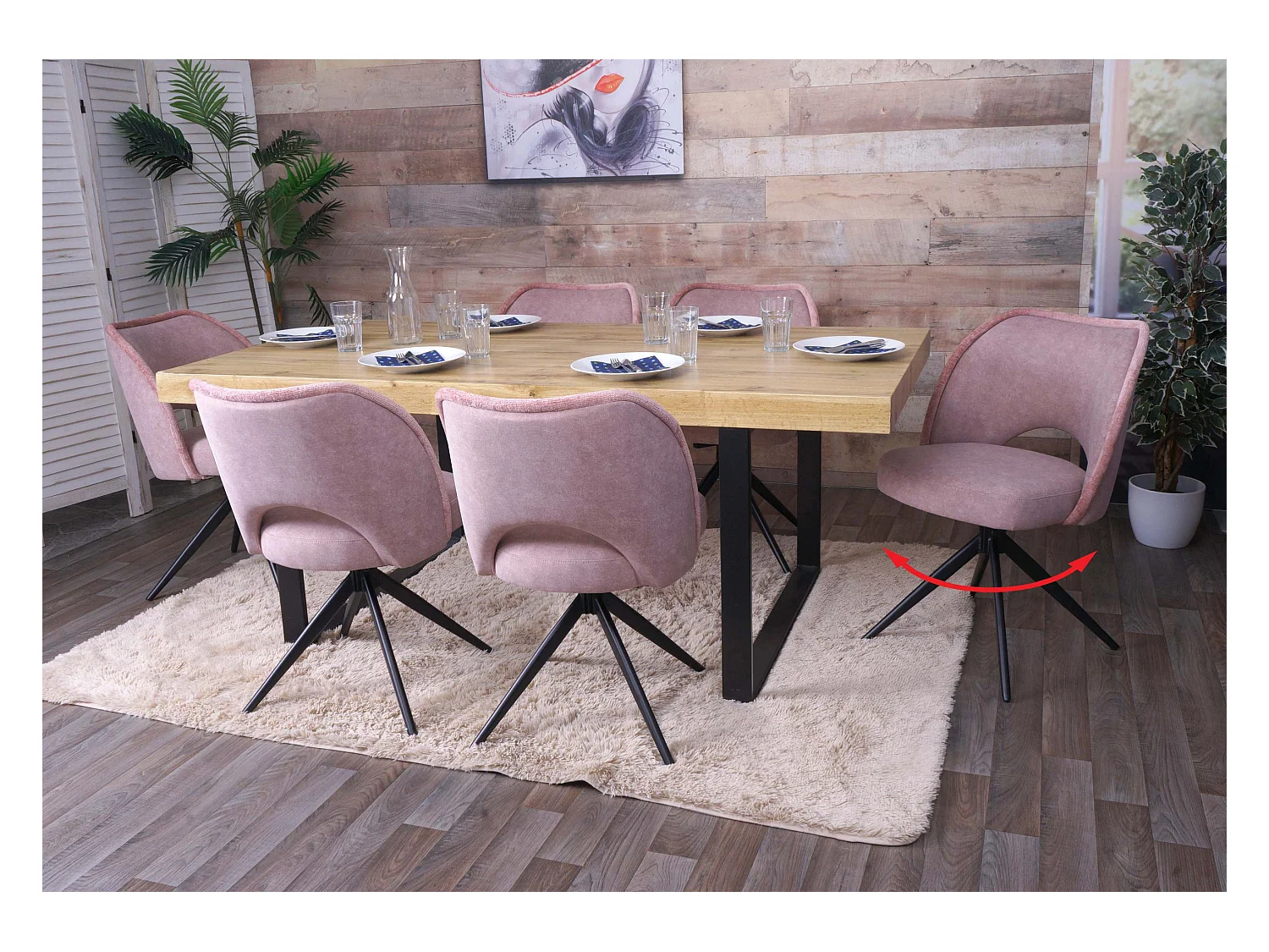 Chaise de salle à manger MCW-N72 (lot de 6),  rose