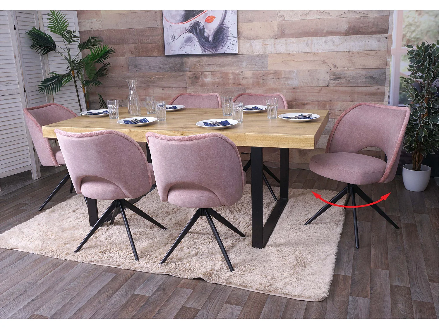 Chaise de salle à manger MCW-N72 (lot de 6),  rose