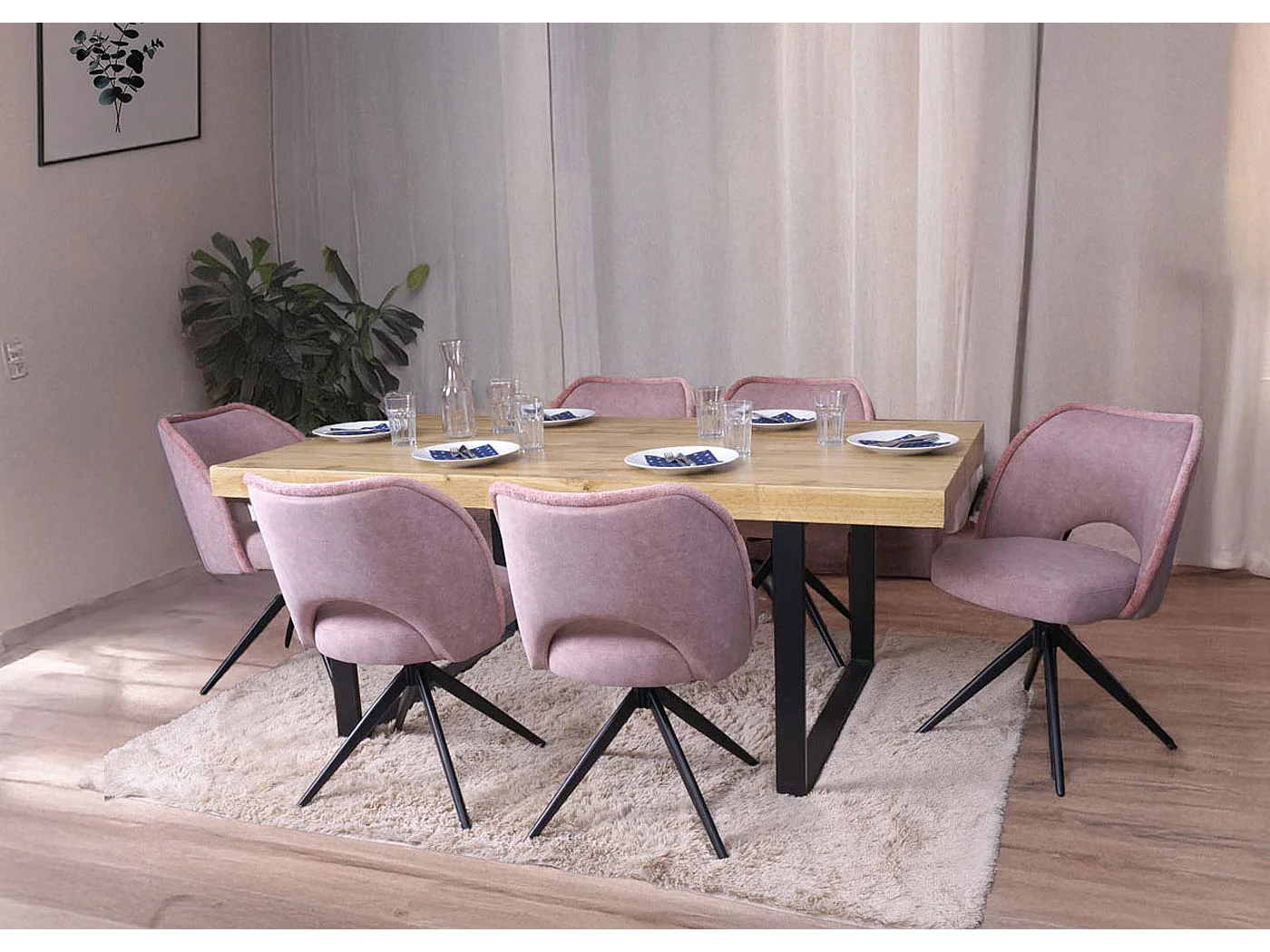 Chaise de salle à manger MCW-N72 (lot de 6),  rose