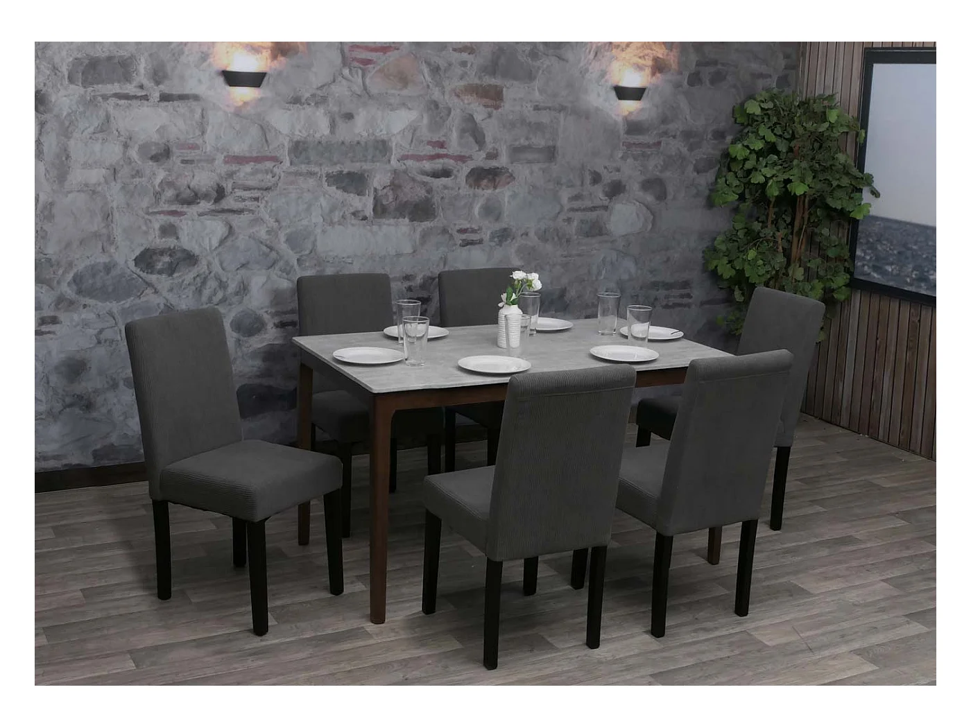 Chaise de salle à manger Littau Velours (lot de 6),  gris foncé, pieds foncés