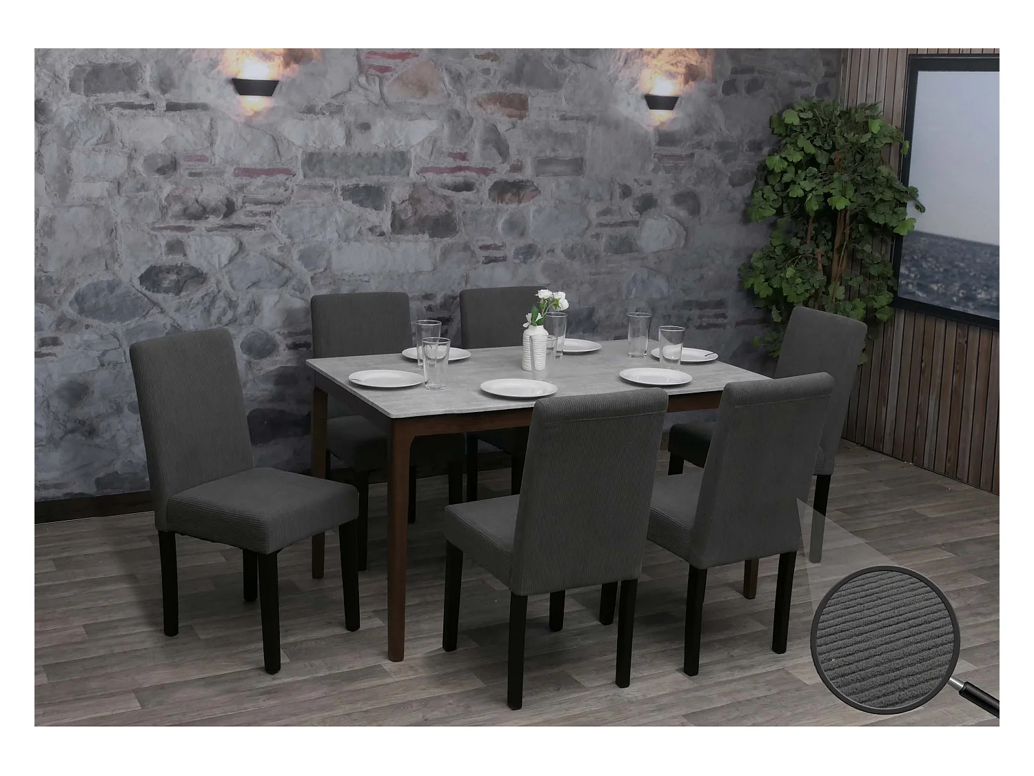 Chaise de salle à manger Littau Velours (lot de 6),  gris foncé, pieds foncés
