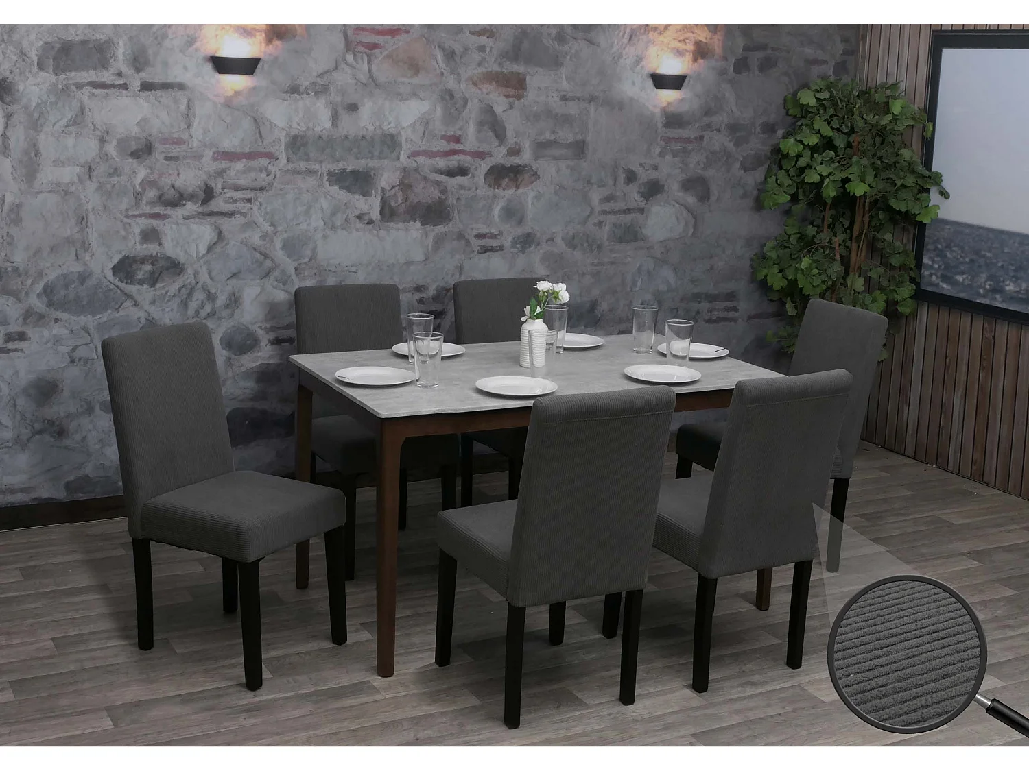 Chaise de salle à manger Littau Velours (lot de 6),  gris foncé, pieds foncés