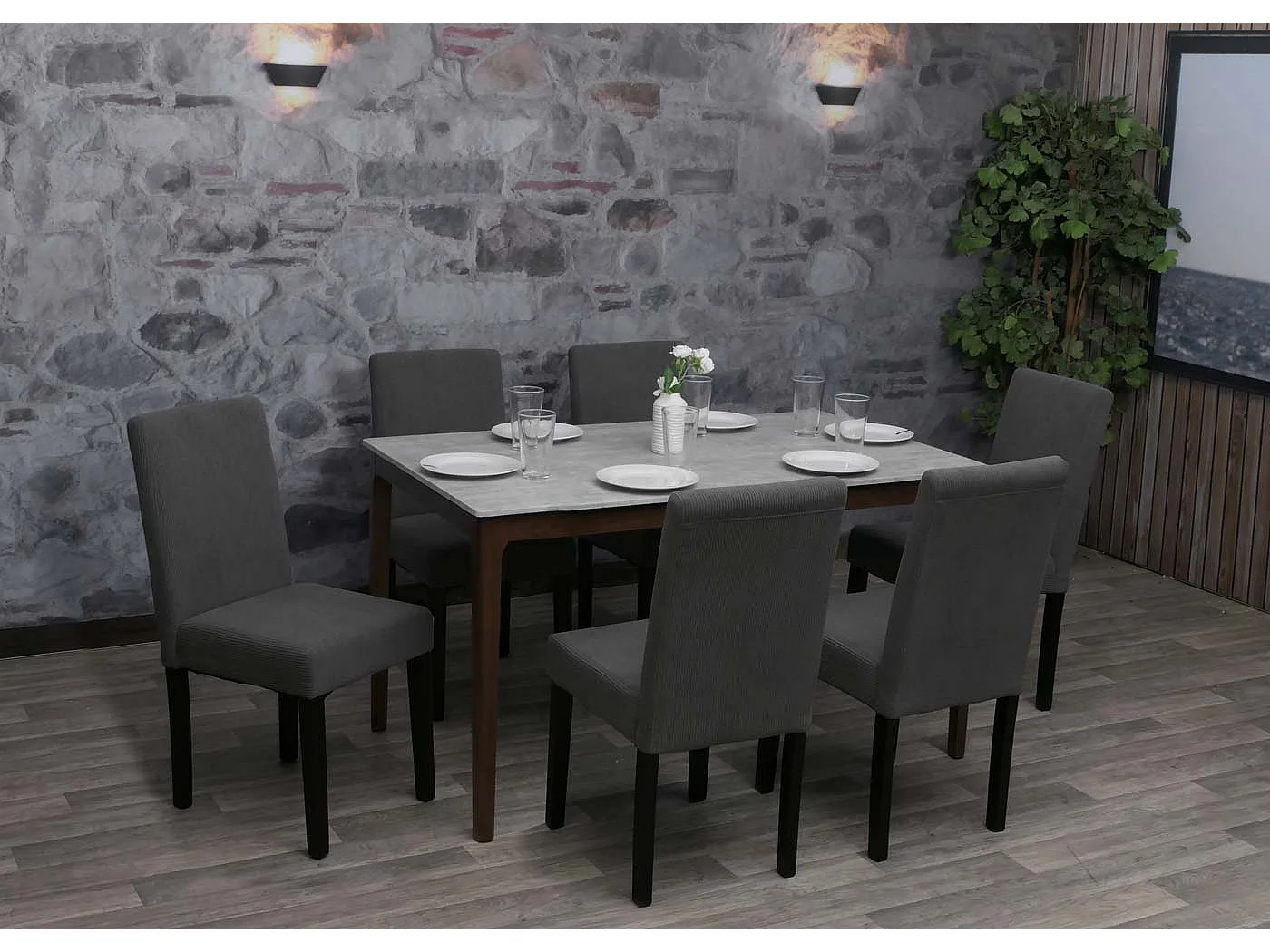 Chaise de salle à manger Littau Velours (lot de 6),  gris foncé, pieds foncés